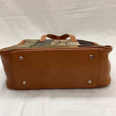 貴彦 レディース ハンドバッグ レザー パイソン パッチワーク キャメル