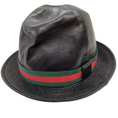 GUCCI グッチ ハット 帽子 シェリーライン 本革 レザー ブラック Bランク