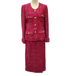 ♪♪ INGEBORG インゲボルグ レディース セットアップスーツ ジャケット スカート ２点セット  ツイード ショッキングピンク Bランク