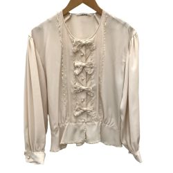 INGEBORG インゲボルグ レディース ブラウス シャツ　リボン ピコフリル レース アイボリー Bランク