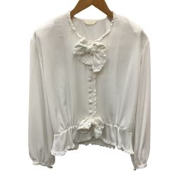 INGEBORG インゲボルグ レディース ブラウス シャツ　リボン ピコフリル レース ホワイト Bランク