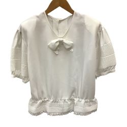 INGEBORG インゲボルグ レディース ブラウス シャツ　リボン ピコフリル レース ホワイト Bランク