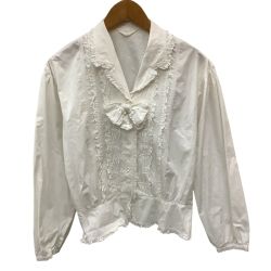 INGEBORG インゲボルグ レディース ブラウス シャツ　リボン ピコフリル レース ホワイト Bランク