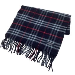 ♪♪ BURBERRY バーバリー チェック ラムウール  マフラー ネイビー Bランク