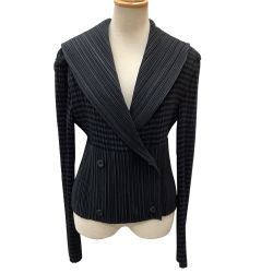 ISSEY MIYAKE イッセイミヤケ プリーツ 変形 ジャケット ボーダー SIZE L IM84-FD913 ブラック Bランク