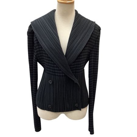 ISSEY MIYAKE イッセイミヤケ プリーツ 変形 ジャケット ボーダー SIZE L IM84-FD913 ブラック