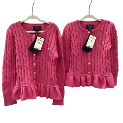 ♪♪ RALPH LAUREN ラルフローレン キッズ ケーブルニットカーディガン 女の子 双子 姉妹 コーデ ２枚セット ショッキングピンク Sランク