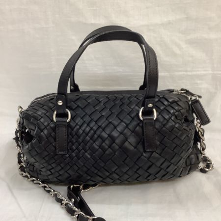 FALORNI ファロルニ レディース ショルダーバッグ  レザー 編み込み ブラック
