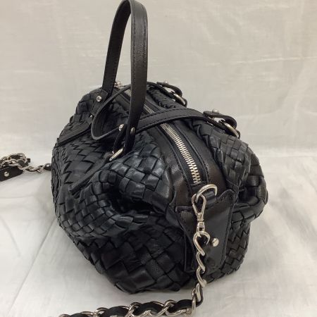 FALORNI ファロルニ レディース ショルダーバッグ  レザー 編み込み ブラック