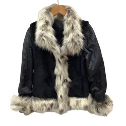 ♪♪  毛皮ショートコート リバーシブル ラビットファー シルク フォックス SIZE Free ブラック Bランク