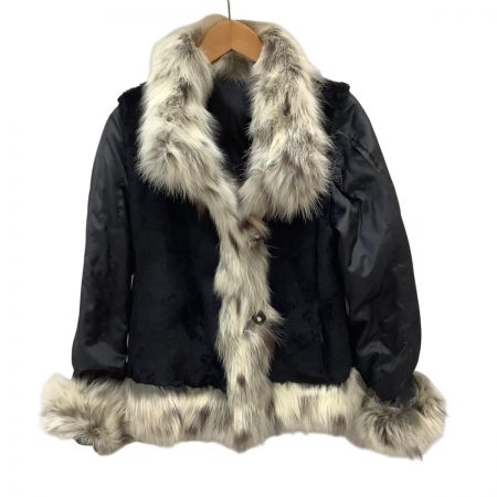   毛皮ショートコート リバーシブル ラビットファー シルク フォックス SIZE Free ブラック
