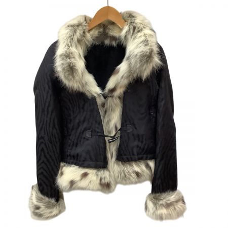   毛皮ショートコート リバーシブル ラビットファー シルク フォックス SIZE Free ブラック