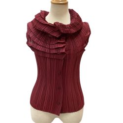 ♪♪ ISSEY MIYAKE FETE イッセイミヤケ 立体プリーツ 変形 ノースリーブ シャツ IF74FJ731 ワインレッド Bランク