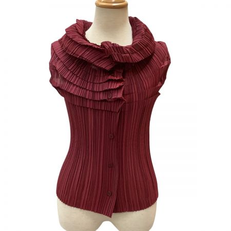  ISSEY MIYAKE FETE イッセイミヤケ 立体プリーツ 変形 ノースリーブ シャツ IF74FJ731 ワインレッド