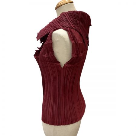  ISSEY MIYAKE FETE イッセイミヤケ 立体プリーツ 変形 ノースリーブ シャツ IF74FJ731 ワインレッド