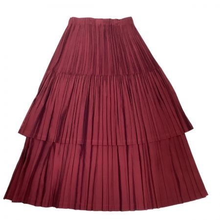  ISSEY MIYAKE FETE イッセイミヤケ 変形 プリーツ スカート　SIZE 2 IF74FG757 ワインレッド