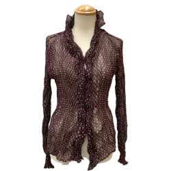 ISSEY MIYAKE FETE イッセイミヤケ 波 シフォン プリーツ SIZE 2 ドット柄 IF52FJ278 ブラウン Bランク