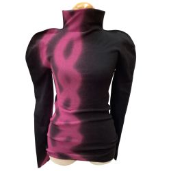 ISSEY MIYAKE イッセイミヤケ レディース カットソー スプレー柄　SIZE 2 IM03KK552 ブラック Bランク