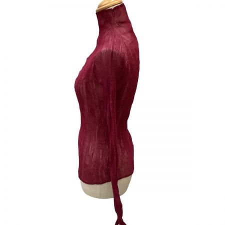  ISSEY MIYAKE FETE イッセイミヤケ シフォン 波 プリーツ カットソー SIZE 2 IF74FJ410 エンジ