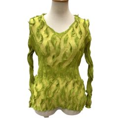 ♪♪ ISSEY MIYAKE FETE イッセイミヤケ 変形 プリーツ シフォン カットソー SIZE 2 IF74FJ733 イエロー Bランク