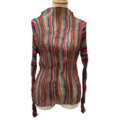 ♪♪ ISSEY MIYAKE WHITE LABEL イッセイミヤケ シフォン 波 プリーツ カットソー SIZE 2 IM42FJ253 マルチカラー Bランク