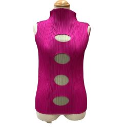 ♪♪ ISSEY MIYAKE イッセイミヤケ PLEATS PLEASE ノースリーブカットソー SIZE 3 PP64-JK253 ショッキングピンク Bランク