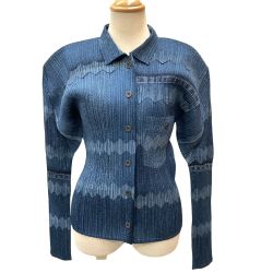 ISSEY MIYAKE イッセイミヤケ PLEATS PLEASE デニム転写 シャツ SIZE 3 PP12-JD ブルー Bランク