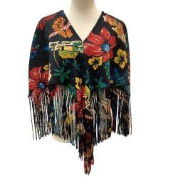 ISSEY MIYAKE イッセイミヤケ PLEATS PLEASE 変形 ボレロ 花柄 フリンジ  PP33-JO787 ブラック Bランク