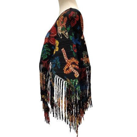 ISSEY MIYAKE イッセイミヤケ PLEATS PLEASE 変形 ボレロ 花柄 フリンジ  PP33-JO787 ブラック