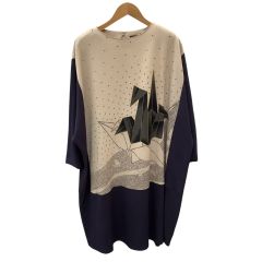 SHISENDO 詩仙堂 レディース ワンピース チュニック 折り鶴 ベージュ×ネイビー Bランク