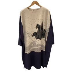 SHISENDO 詩仙堂 レディース ワンピース チュニック 折り鶴 ベージュ×ネイビー Bランク