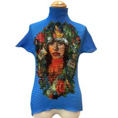 ISSEY MIYAKE PLEATS(T.) イッセイミヤケ 超希少 カットソー SIZE 3 絵画 PP16-FK338 ブルー Bランク