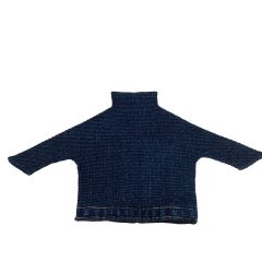 ISSEY MIYAKE(T.) イッセイミヤケ デニム転写 プリーツ カットソー風 帽子 激レア PP17-AA952 ネイビー Bランク