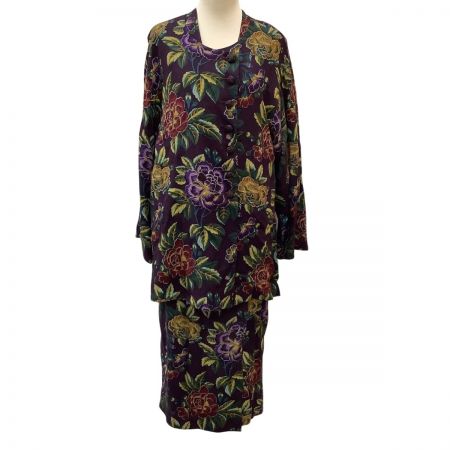  KENZO ケンゾー レディース Vintage セットアップ ジャケット ベスト スカート ３点セット SIZE 2 花柄 パープル