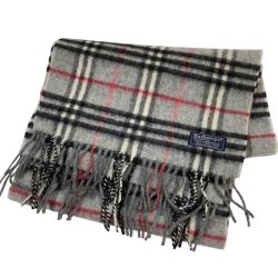 ♪♪ BURBERRY バーバリー マフラー チェック ラムウール グレー Bランク