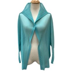 ♪♪ ISSEY MIYAKE イッセイミヤケ PLEATS PLEASE メッシュ カーディガン SIZE 3 PP63-F0262 スカイブルー Bランク