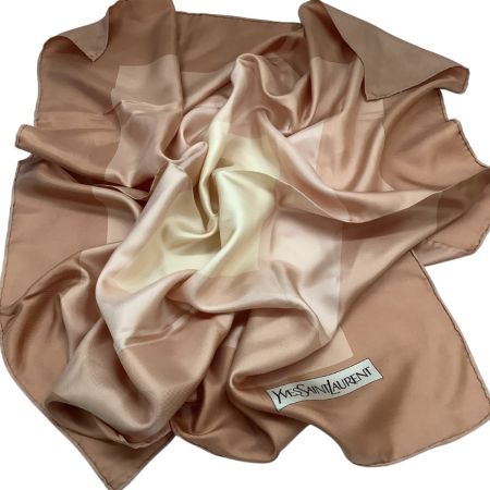 Yves Saint Laurent イブサンローラン レディース スカーフ シルク100％ ライトブラウン×ベージュ