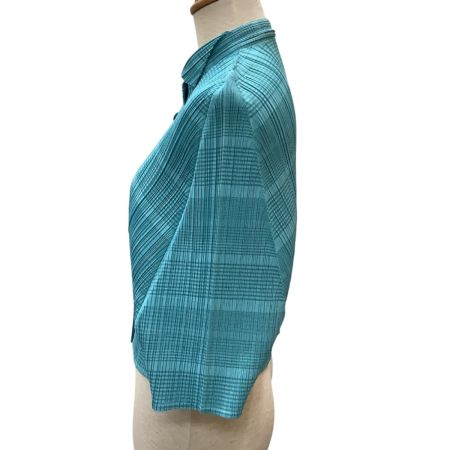 ISSEY MIYAKE イッセイミヤケ PLEATS PLEASE 変形 チェック シャツ SIZE 3 スカイブルー