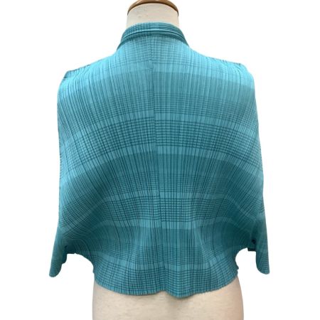 ISSEY MIYAKE イッセイミヤケ PLEATS PLEASE 変形 チェック シャツ SIZE 3 スカイブルー