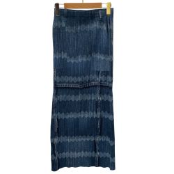 ♪♪ ISSEY MIYAKE イッセイミヤケ PLEATS PLEASE スカート  デニム転写 size4 PP12-JG527 ネイビー Bランク