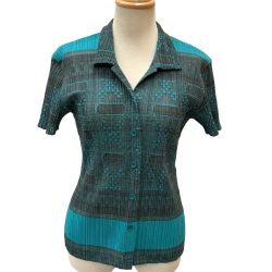 ♪♪ ISSEY MIYAKE イッセイミヤケ PLEATS PLEASE シャツ 総柄 SIZE 3 PP22-JJ832 グリーン Bランク