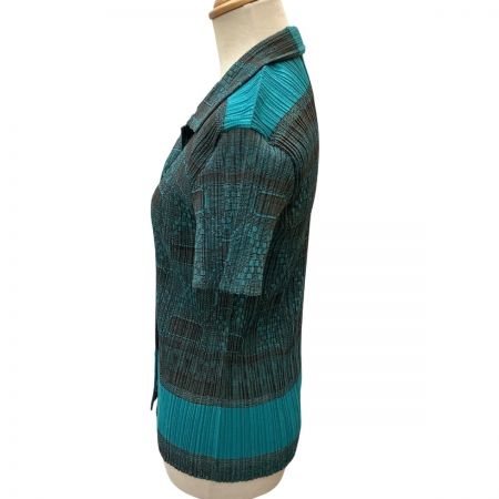  ISSEY MIYAKE イッセイミヤケ PLEATS PLEASE シャツ 総柄 SIZE 3 PP22-JJ832 グリーン