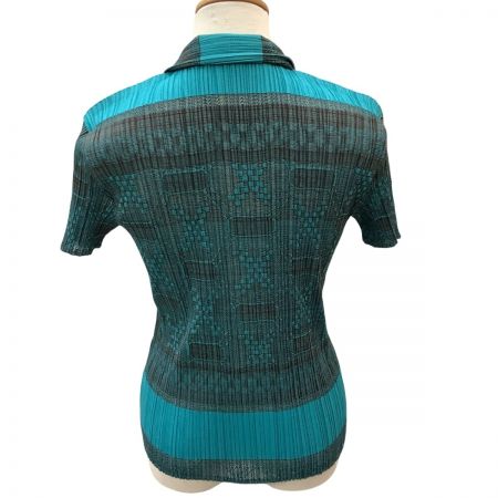  ISSEY MIYAKE イッセイミヤケ PLEATS PLEASE シャツ 総柄 SIZE 3 PP22-JJ832 グリーン