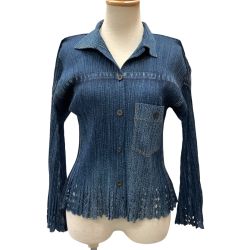 ISSEY MIYAKE イッセイミヤケ PLEATS PLEASE デニム転写 変形 シャツ PP31-JJ703 ブルー Bランク