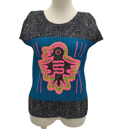 ISSEY MIYAKE イッセイミヤケ PLEATS PLEASE カットソー SIZE 3 鳥 PP91-JK731 ブルー