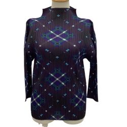 ISSEY MIYAKE イッセイミヤケ PLEATS PLEASE カットソー SIZE 3　チェック PP93-JK684 ネイビー Bランク