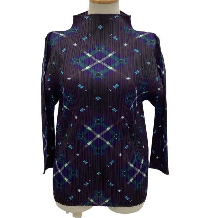 ISSEY MIYAKE イッセイミヤケ PLEATS PLEASE カットソー SIZE 3　チェック PP93-JK684 ネイビー