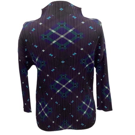 ISSEY MIYAKE イッセイミヤケ PLEATS PLEASE カットソー SIZE 3　チェック PP93-JK684 ネイビー