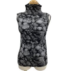 ISSEY MIYAKE イッセイミヤケ PLEATS PLEASE ノースリーブカットソー 植物柄 モノクロ SIZE 3 PP63-JK691 グレー Bランク