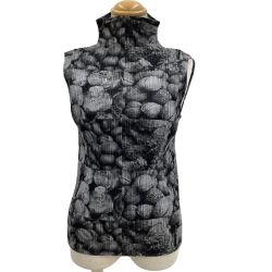 ISSEY MIYAKE イッセイミヤケ PLEATS PLEASE ノースリーブカットソー 植物柄 モノクロ SIZE 3 PP63-JK691 グレー Bランク